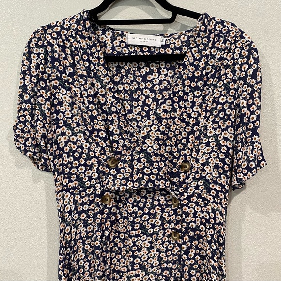 Nectar Clothing Floral Midi Dress Front Slits Blue Medium - Picture 3 of 11